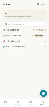 Área personal del vecino con las gestiones abiertas