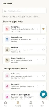 Catálogo de servicios y trámites en la app